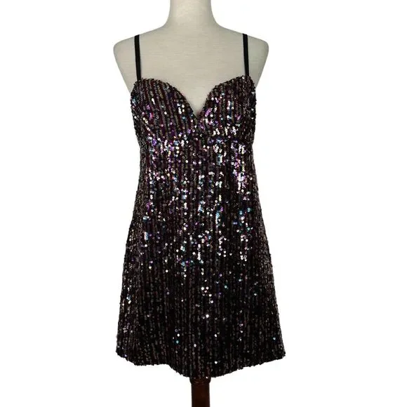 Zara Dress Women Size Medium Rainbow Sequin Mini Tank Party Glitter Disco - Picture 2 of 16